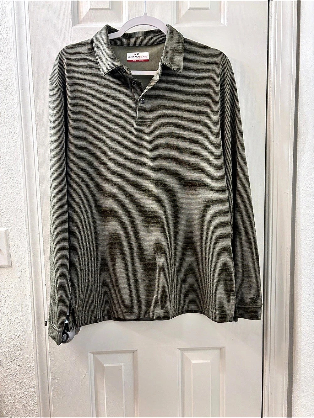 Grand Slam Performance Long Sleeve Polo Shirt Green & Gray Medium